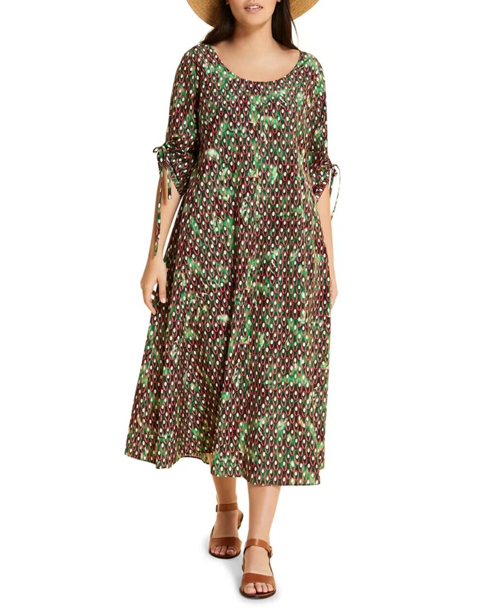 NWT Marina Rinaldi Dispensa Printed Scoop Neck Elbow Sleeve Dress US 20 Resort
